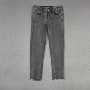 American Eagle Jeans Womens 00 Long Gray Jegging Crop Stretch Distressed Denim